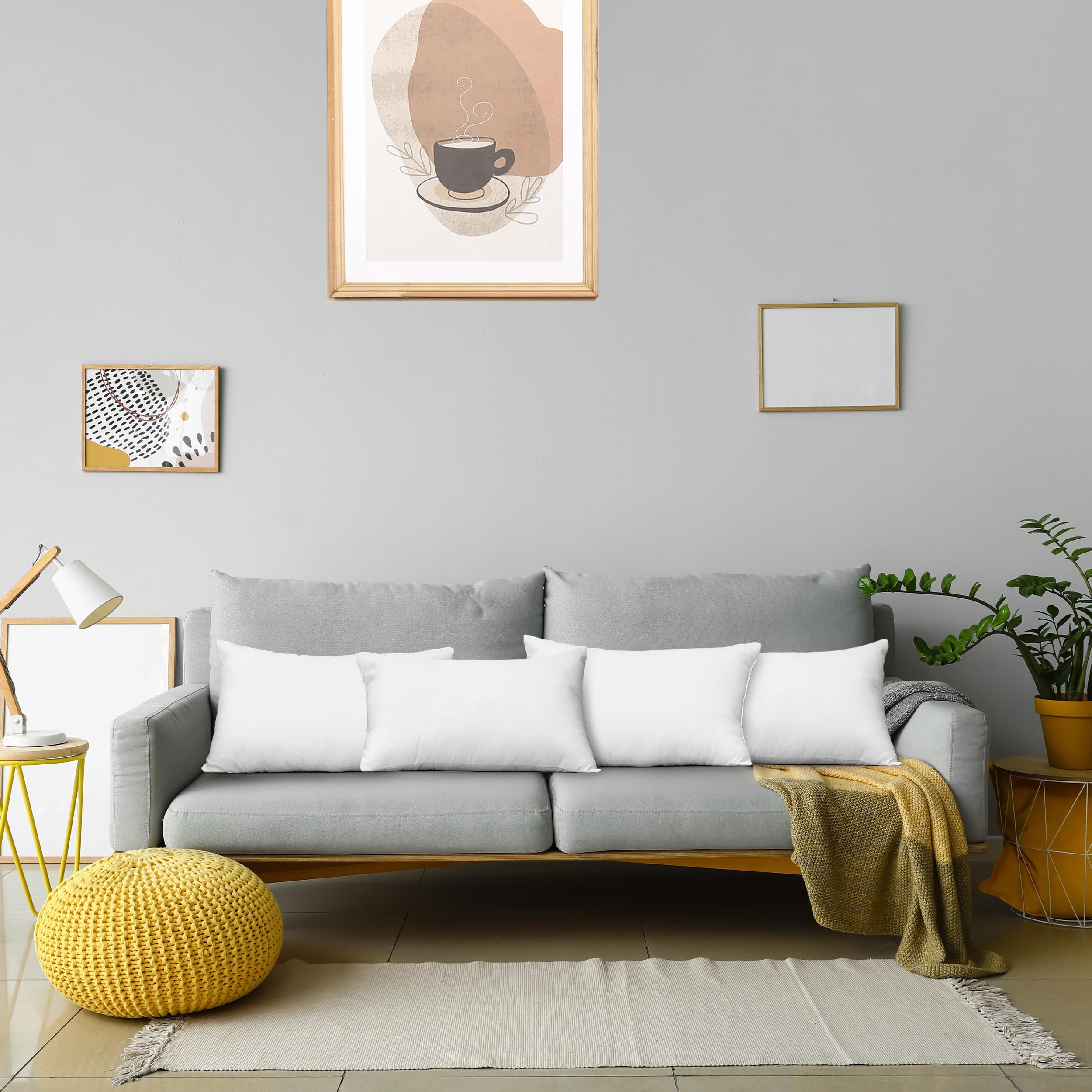 Utopia Bedding 12x24 white inserts enhance living room decor.