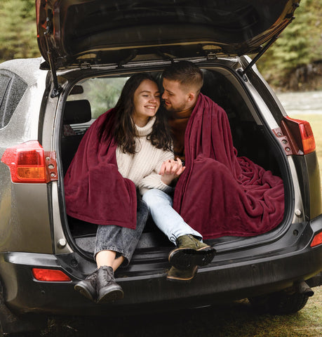 Travel-ready blanket suitable for camping or air-conditioned rooms.