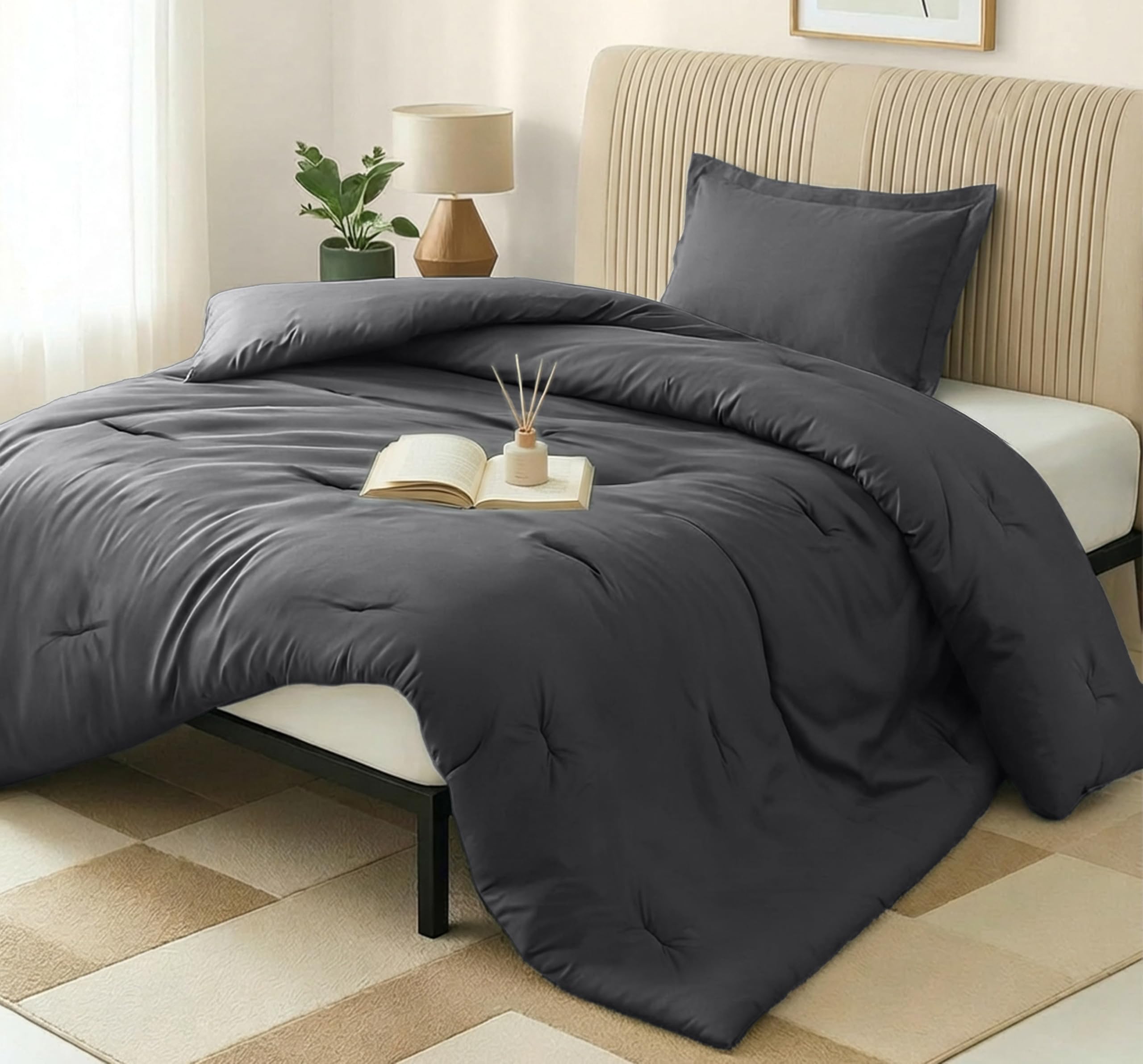 Utopia Bedding Twin Comforter Grey close-up shows soft, breathable microfiber for cozy nights.