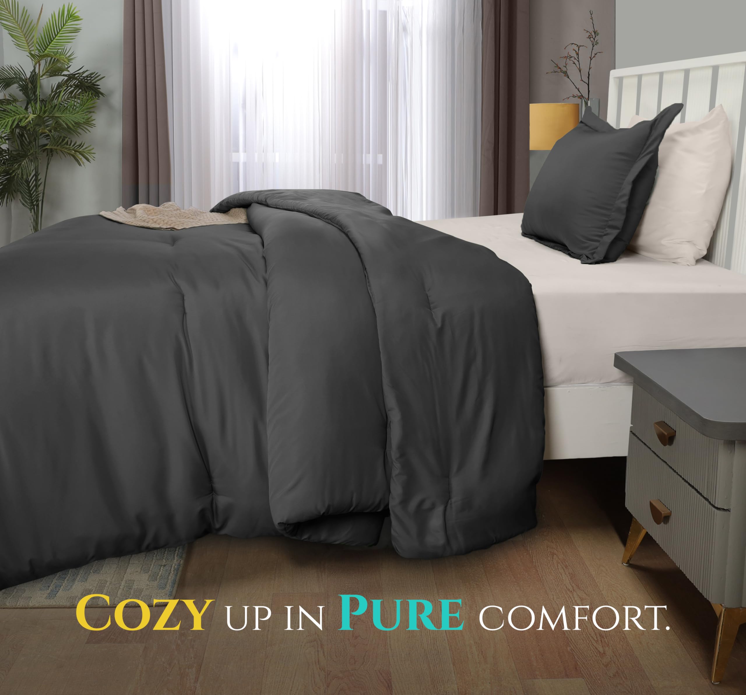 Utopia Bedding Twin Comforter Grey draped across a bed for year-round warmth.