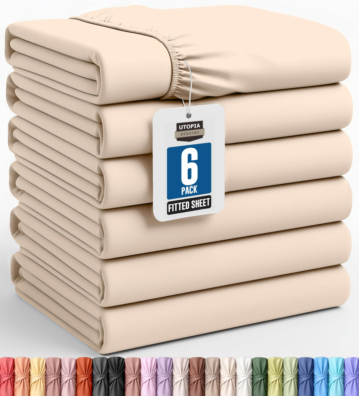Utopia Bedding twin fitted sheet beige fabric close-up shows soft brushed microfiber texture
