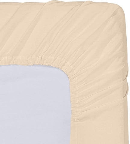 Utopia Bedding twin fitted sheets beige bulk pack displayed on bed setup