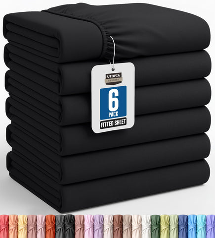 Utopia Bedding twin fitted sheet bulk pack in black shows a neat stack for easy replacements.