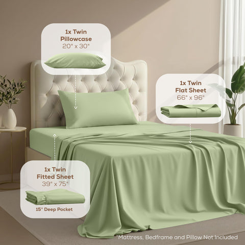 Utopia Bedding twin sheet set fitted sheet highlights secure 15-inch deep pocket.