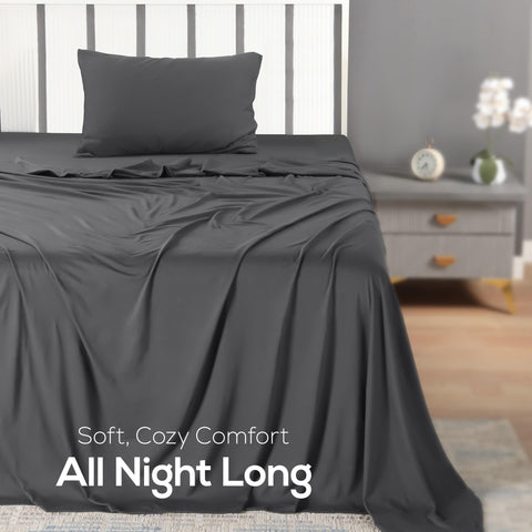 Flat sheet and pillowcase laid out to show generous size.