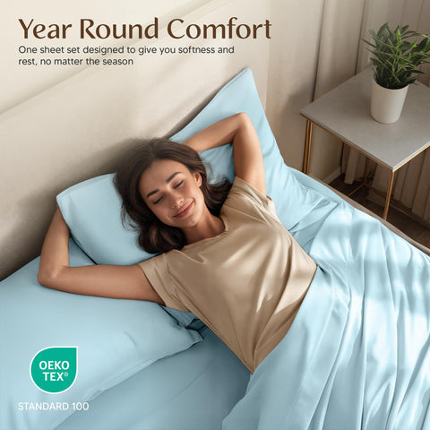 Utopia Bedding ice blue twin bed setup with neatly made sheet set