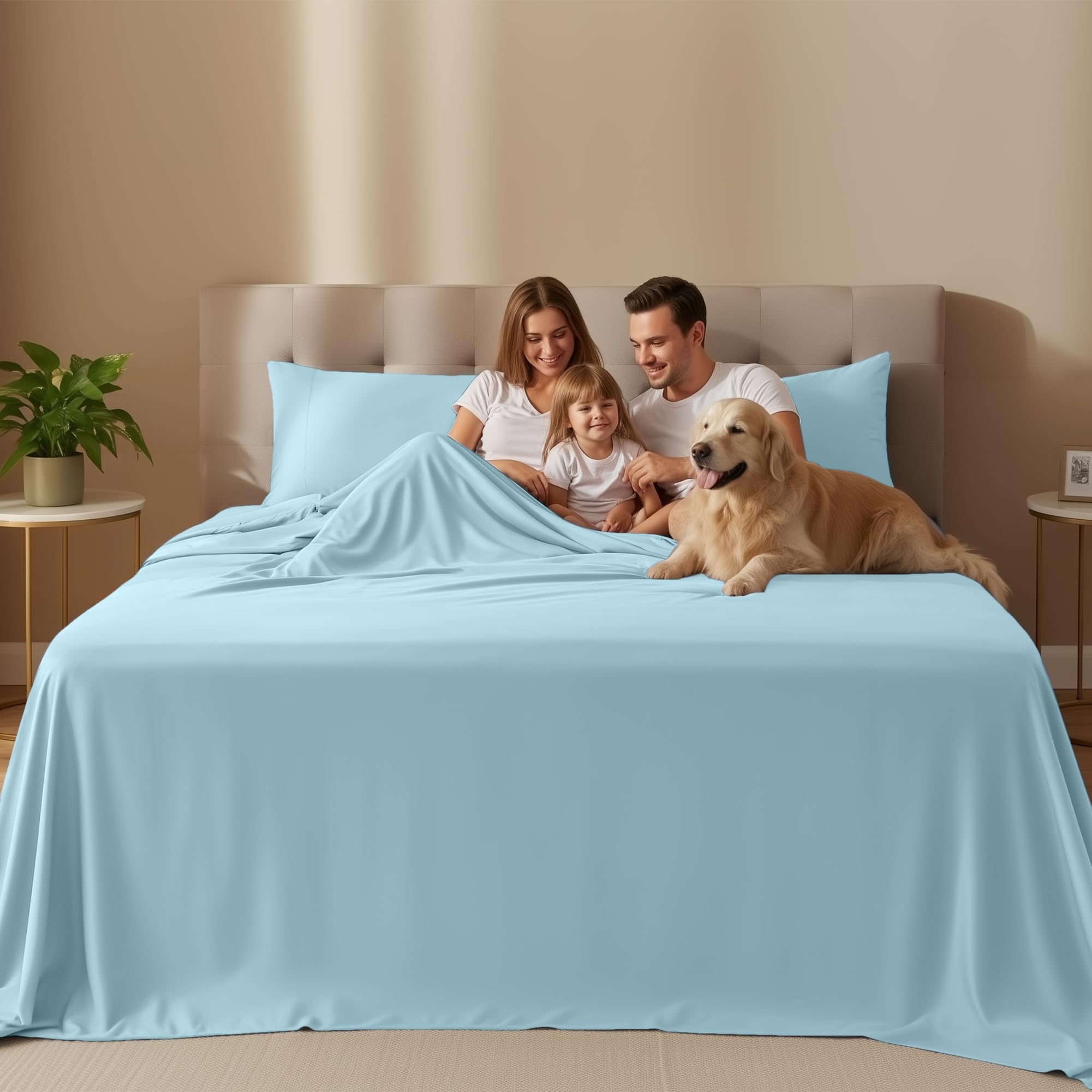 Utopia Bedding ice blue fitted sheet with elastic secure fit on mattress