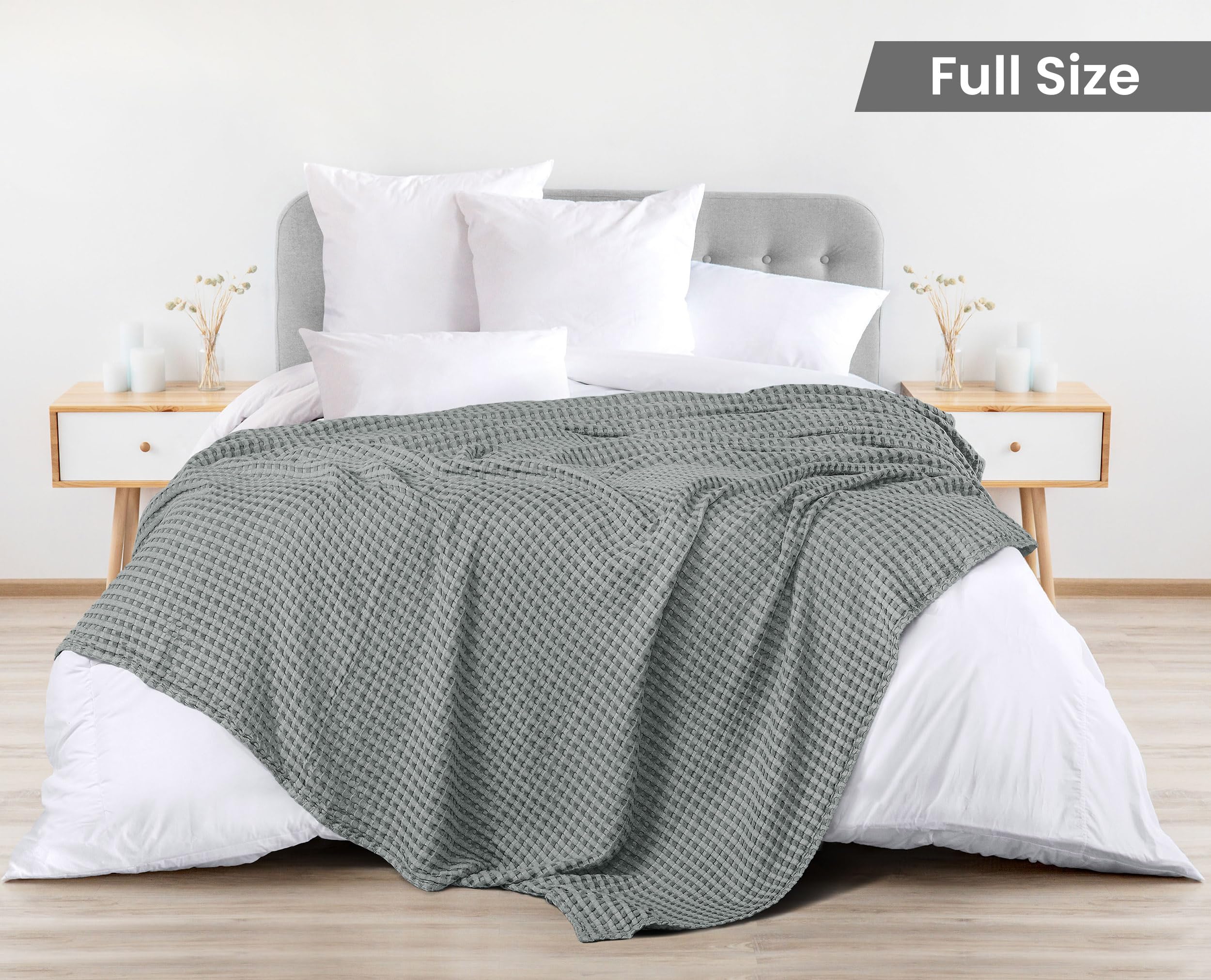Utopia Bedding waffle blanket on bed showing light, airy drape