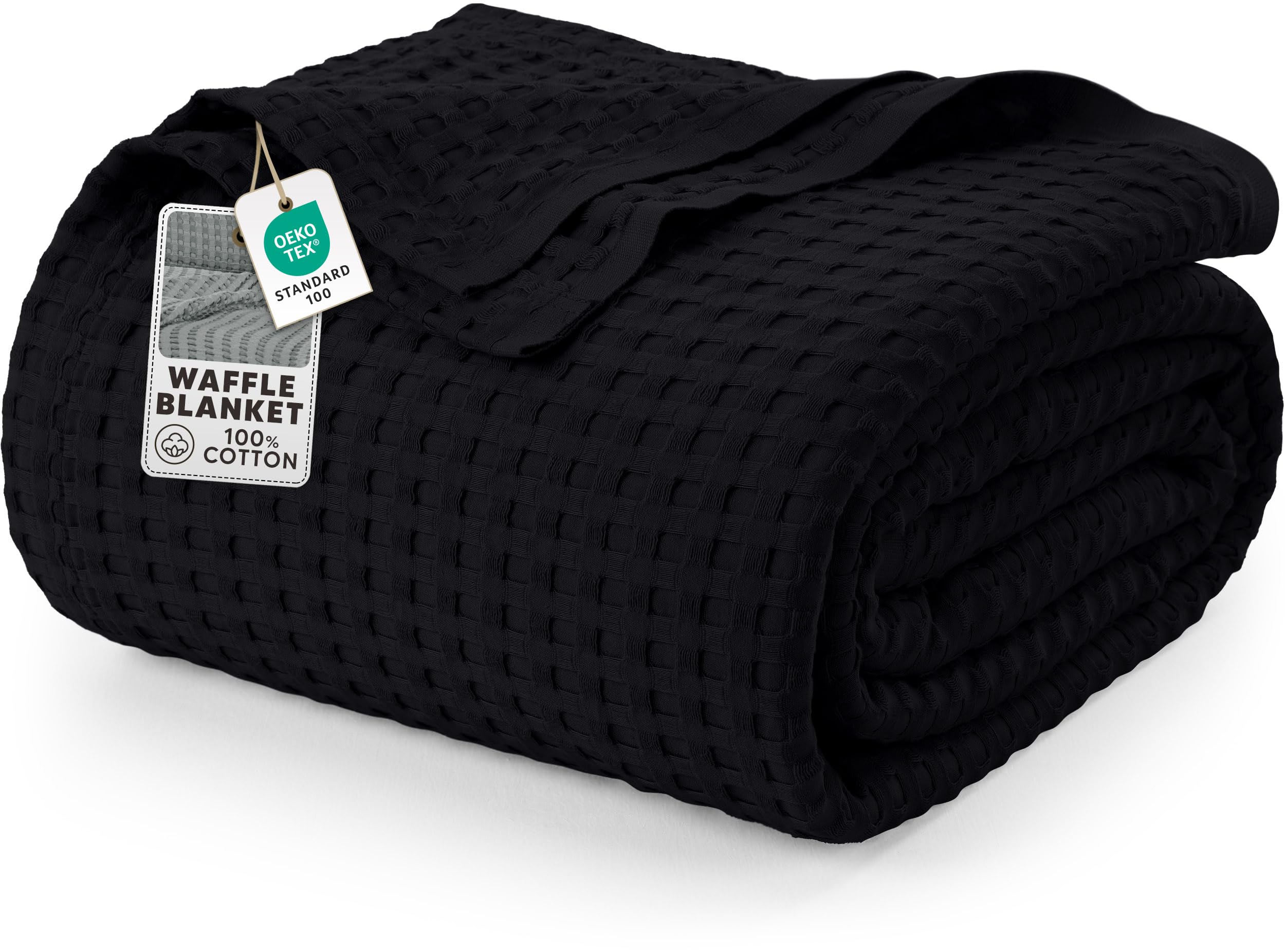Utopia Bedding waffle blanket in black king size viewed from the side for cozy warmth.