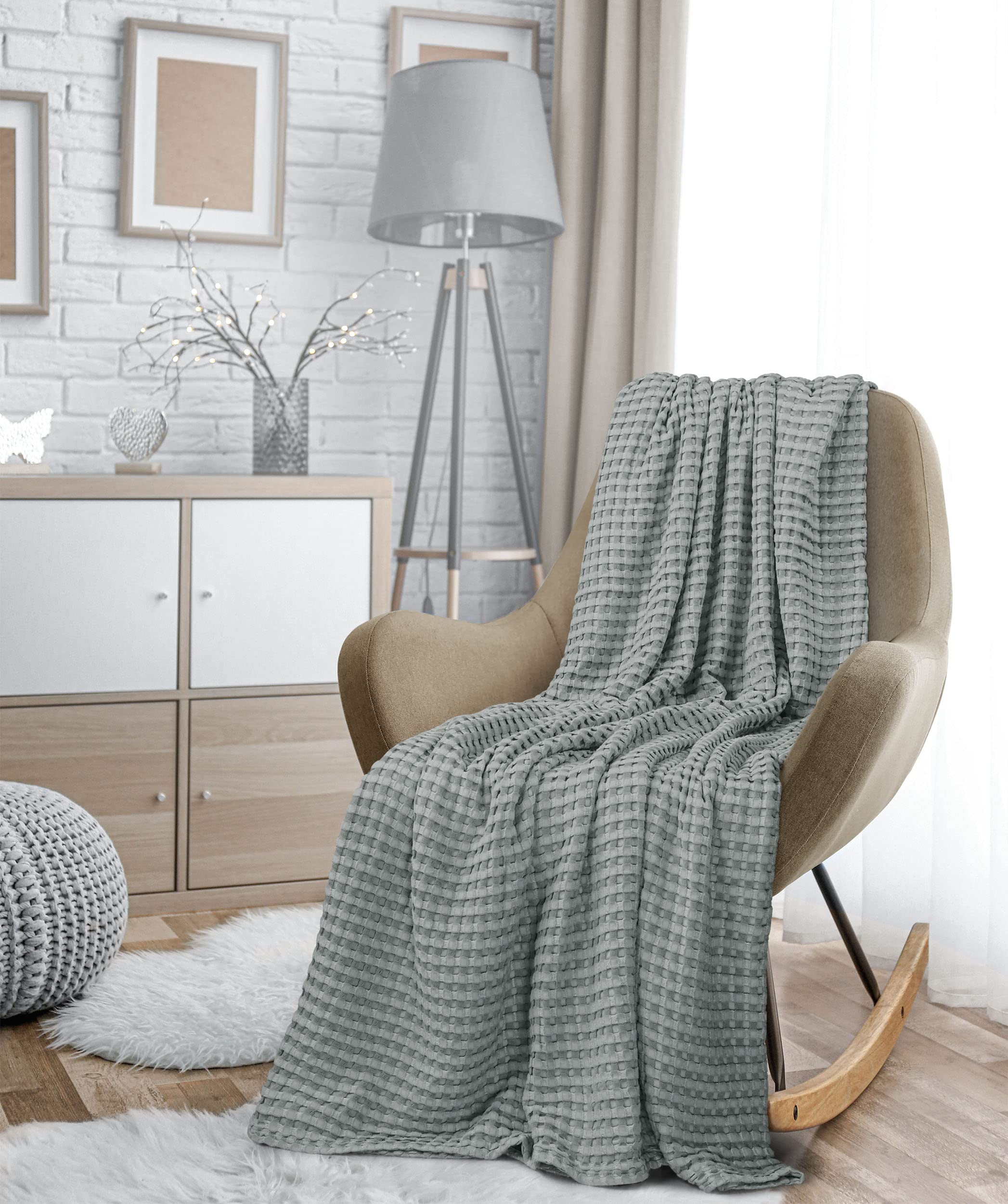 Utopia Bedding cool grey waffle blanket complements modern bedroom decor