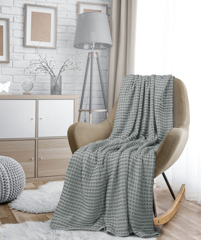Utopia Bedding cool grey waffle blanket complements modern bedroom decor