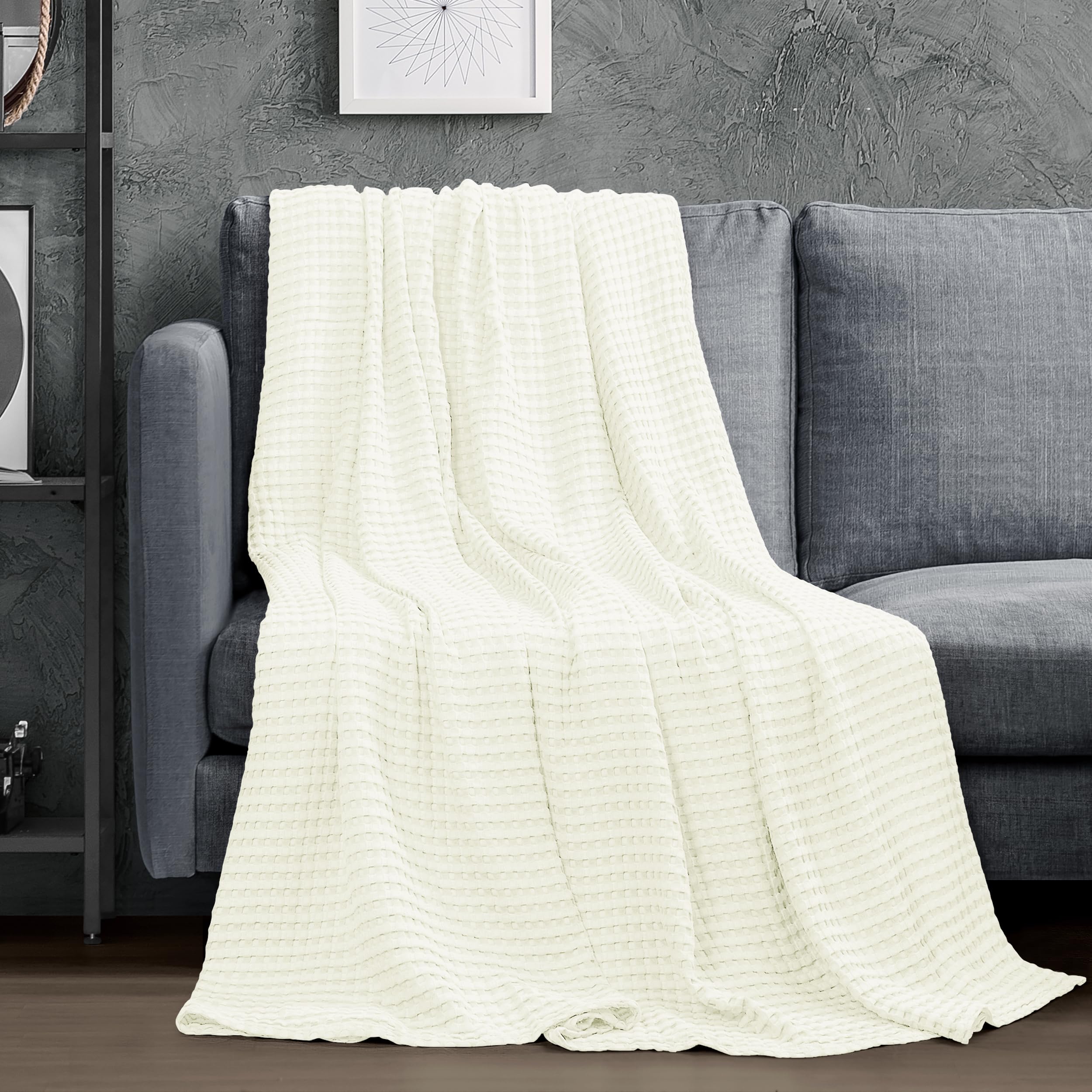 Utopia Bedding waffle blanket ivory on bed layer adds lightweight warmth