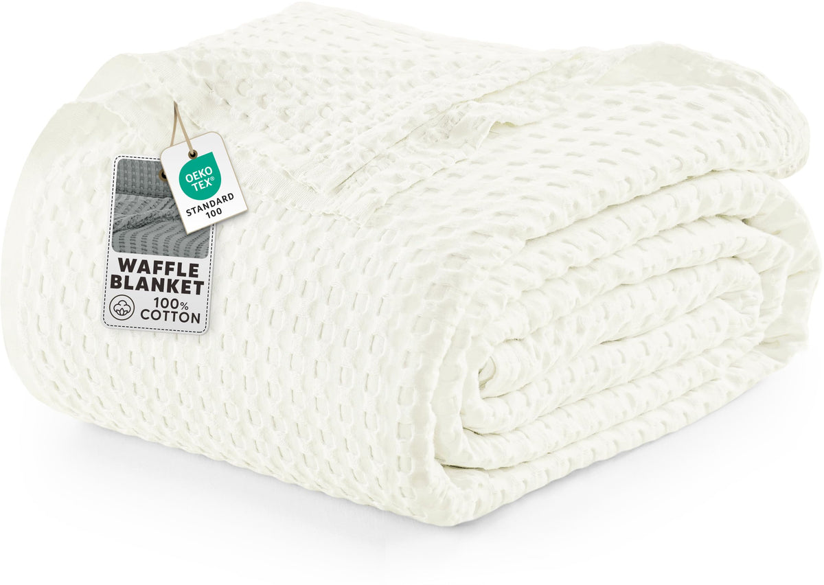 Utopia Bedding waffle blanket ivory closeup texture for soft, breathable feel