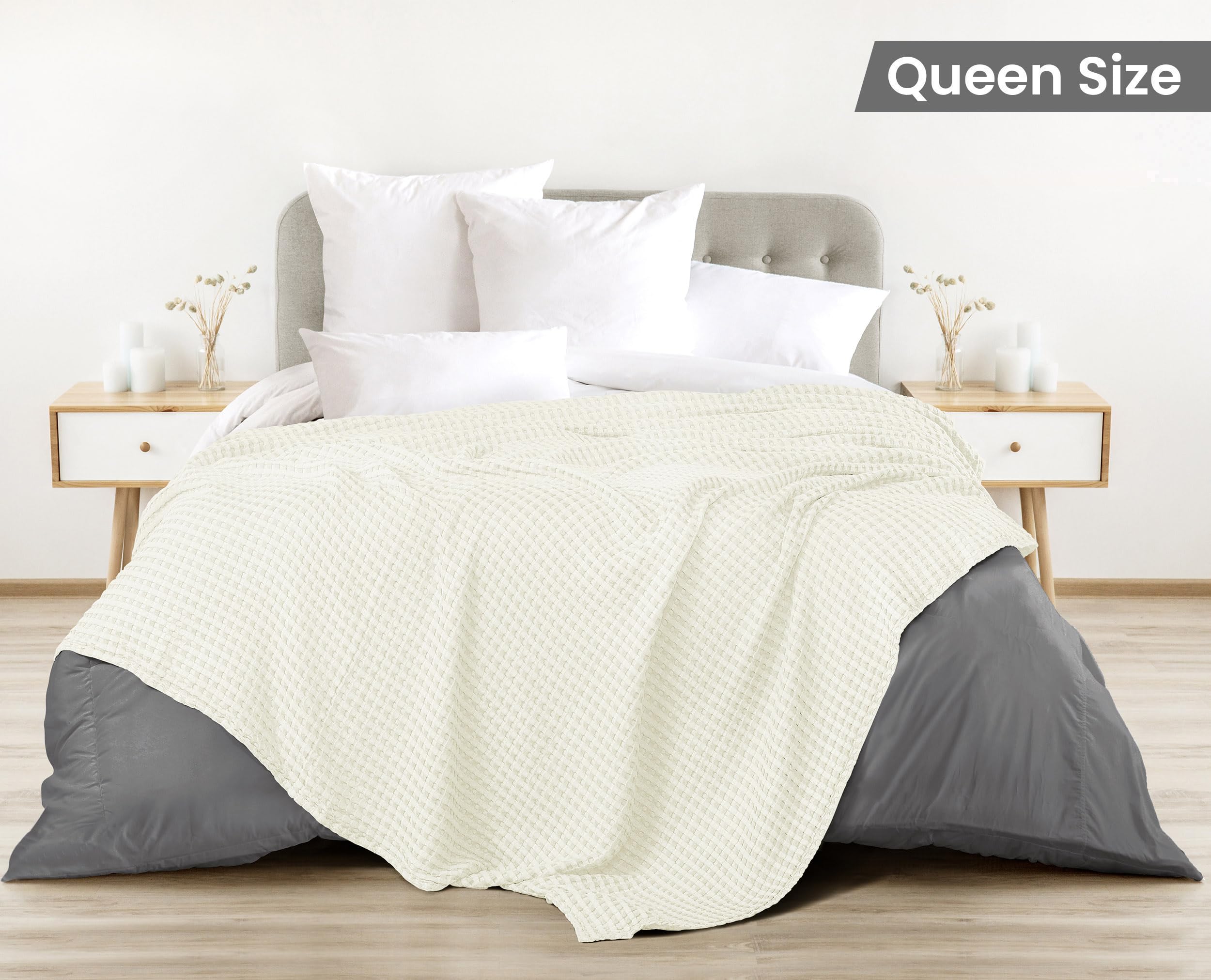 Utopia Bedding waffle blanket ivory cotton fabric for breathable comfort all season