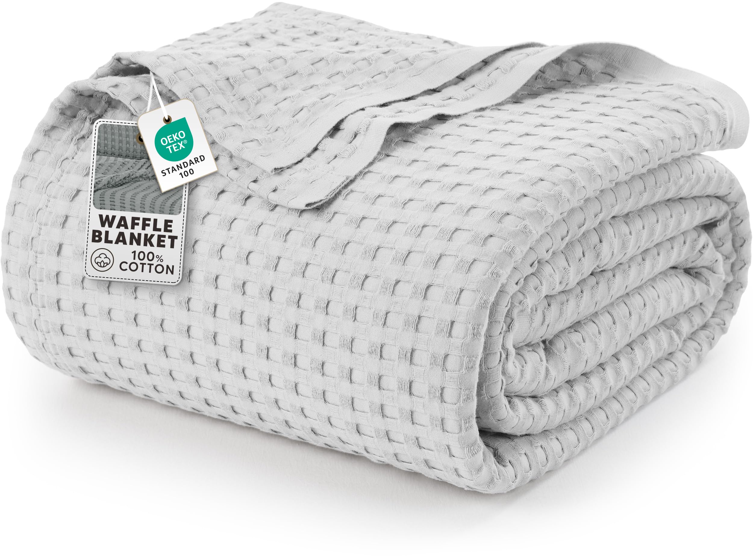 Utopia Bedding waffle blanket on king bed draped for a cozy, breathable night.