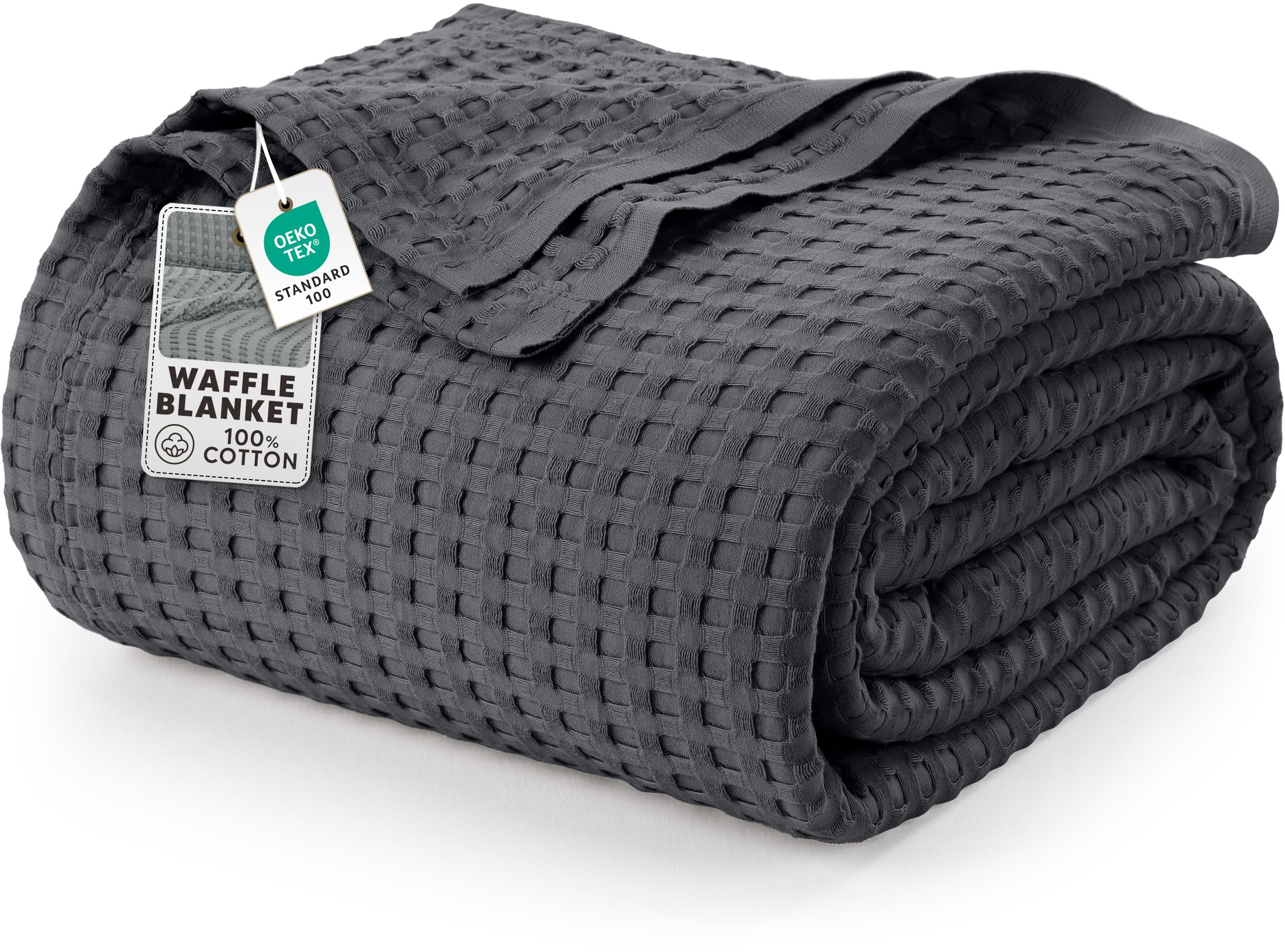 Utopia Bedding waffle blanket in charcoal folded, highlighting plush texture and compact presentation.