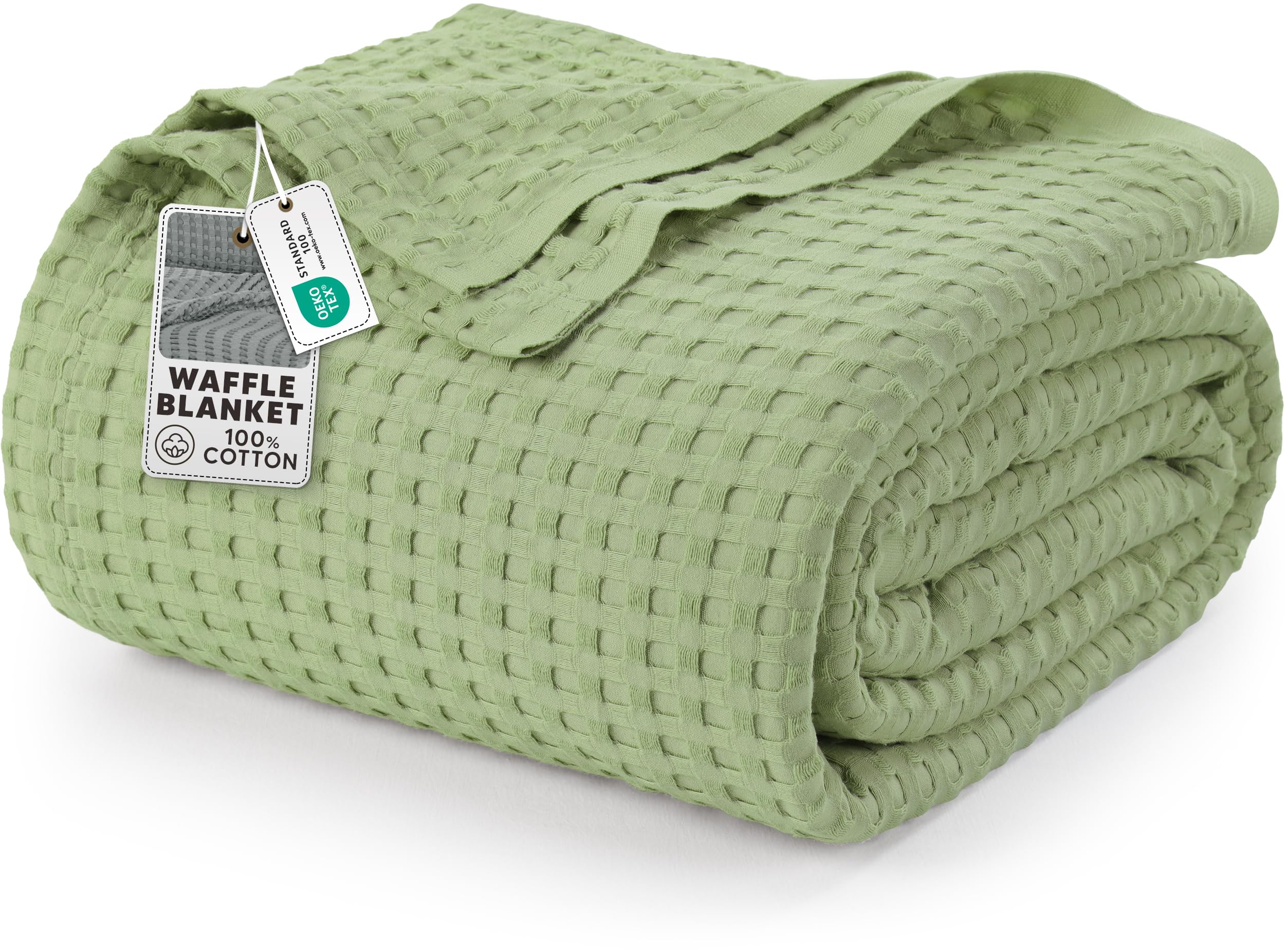 Utopia Bedding waffle blanket king sage green, breathable cotton for comfortable nights