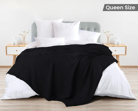 Utopia Bedding waffle blanket draped on sofa adds light, breathable warmth