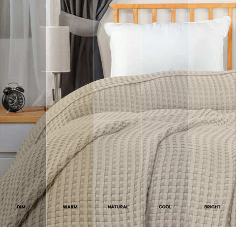 Utopia Bedding waffle blanket spread on bed highlighting breathable comfort.