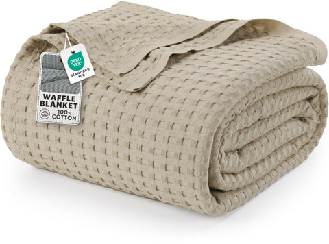 Utopia Bedding waffle blanket folded to show plush texture in Khaki.