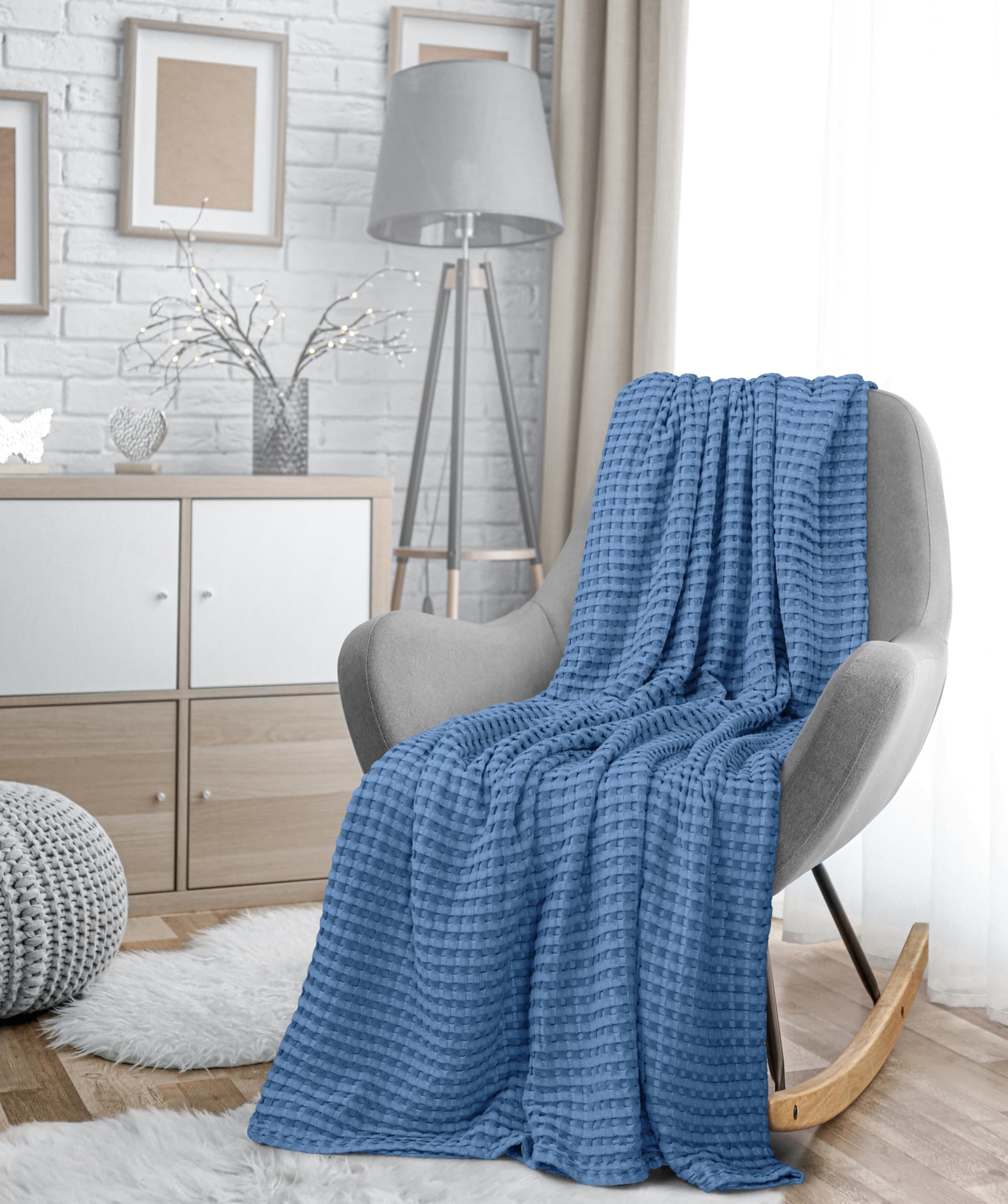 Utopia Bedding wedgewood color blanket in serene bedroom setup