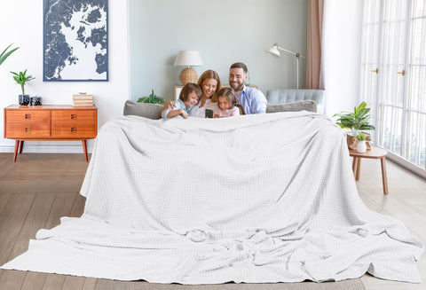 Utopia Bedding blanket on nightstand ready for comfort and decor
