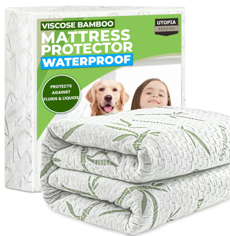 Utopia Bedding waterproof mattress protector for California King guards against spills.