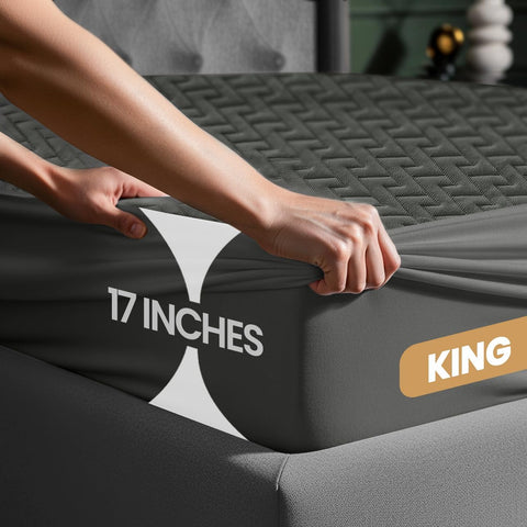 Utopia Bedding fitted elastic edge close-up shows secure fit and edge-to-edge protection.