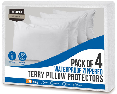 Utopia Bedding waterproof pillow protector king 4-pack shields against spills
