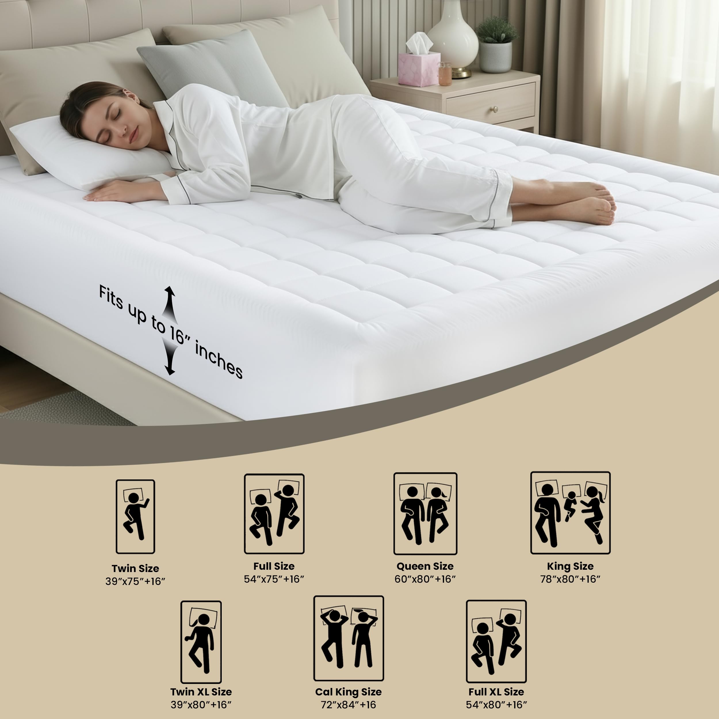 Utopia Bedding white full-size topper on bed demonstrates clean look and coverage