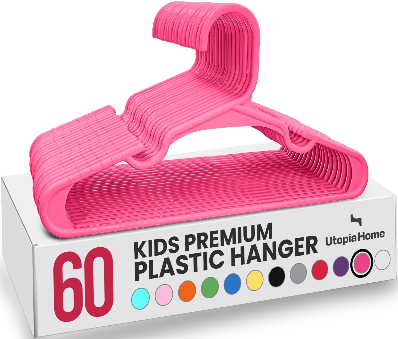 Utopia Home 60-pack kids hangers in pink keep wardrobes organized and clutter-free.