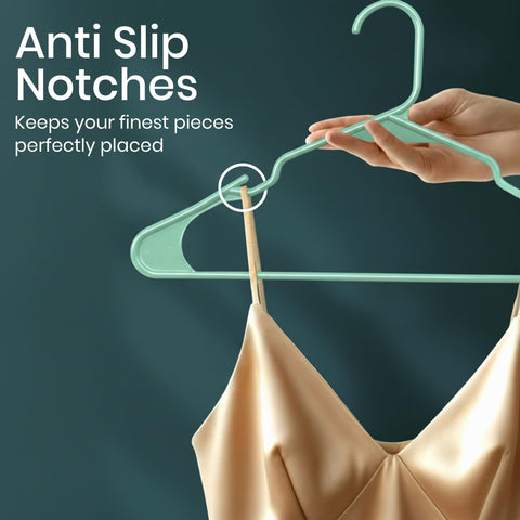 Aqua Utopia Home hangers provide a bright, slim profile for easy selection.