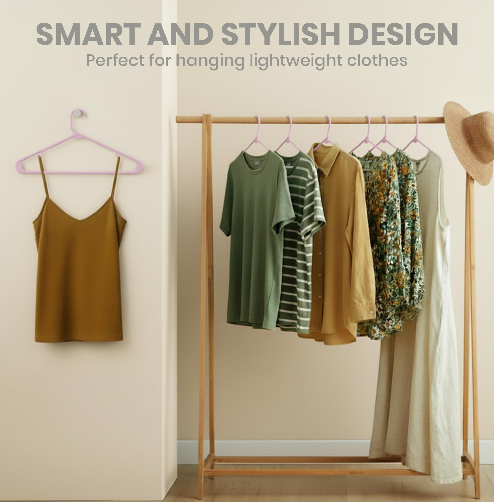 Utopia Home hangers with built-in strap hooks prevent delicate straps from slipping.