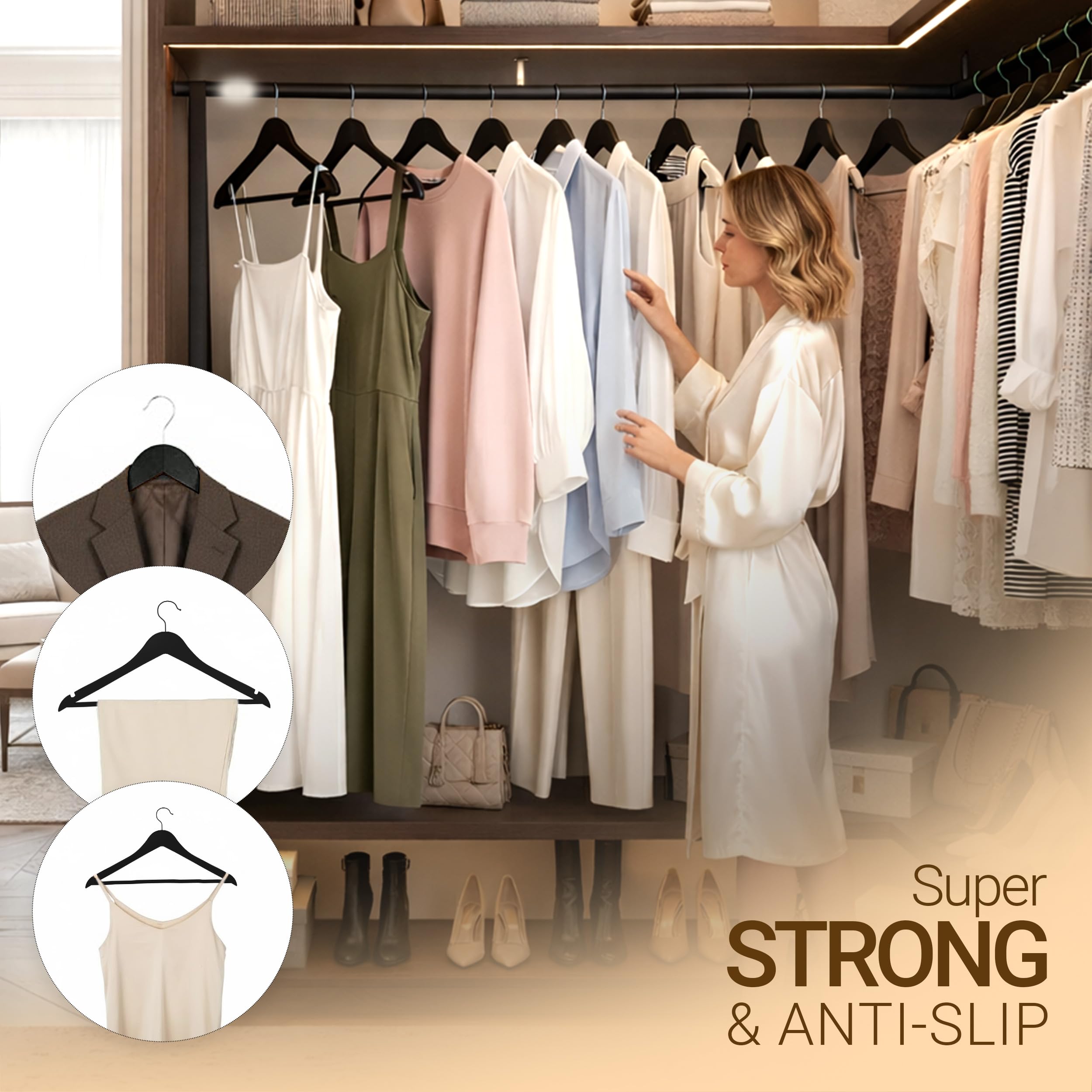 Utopia Home durable finish wooden coat hanger withstands daily closet use.