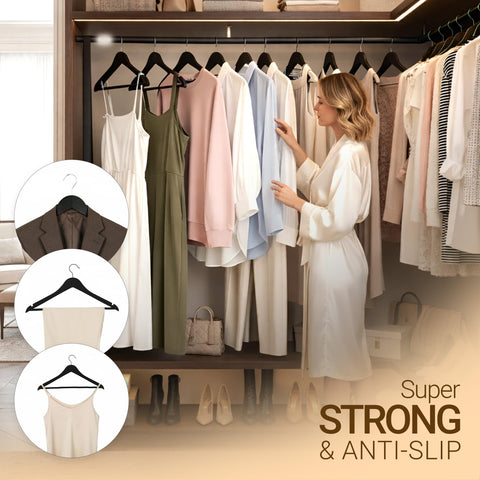 Utopia Home durable finish wooden coat hanger withstands daily closet use.