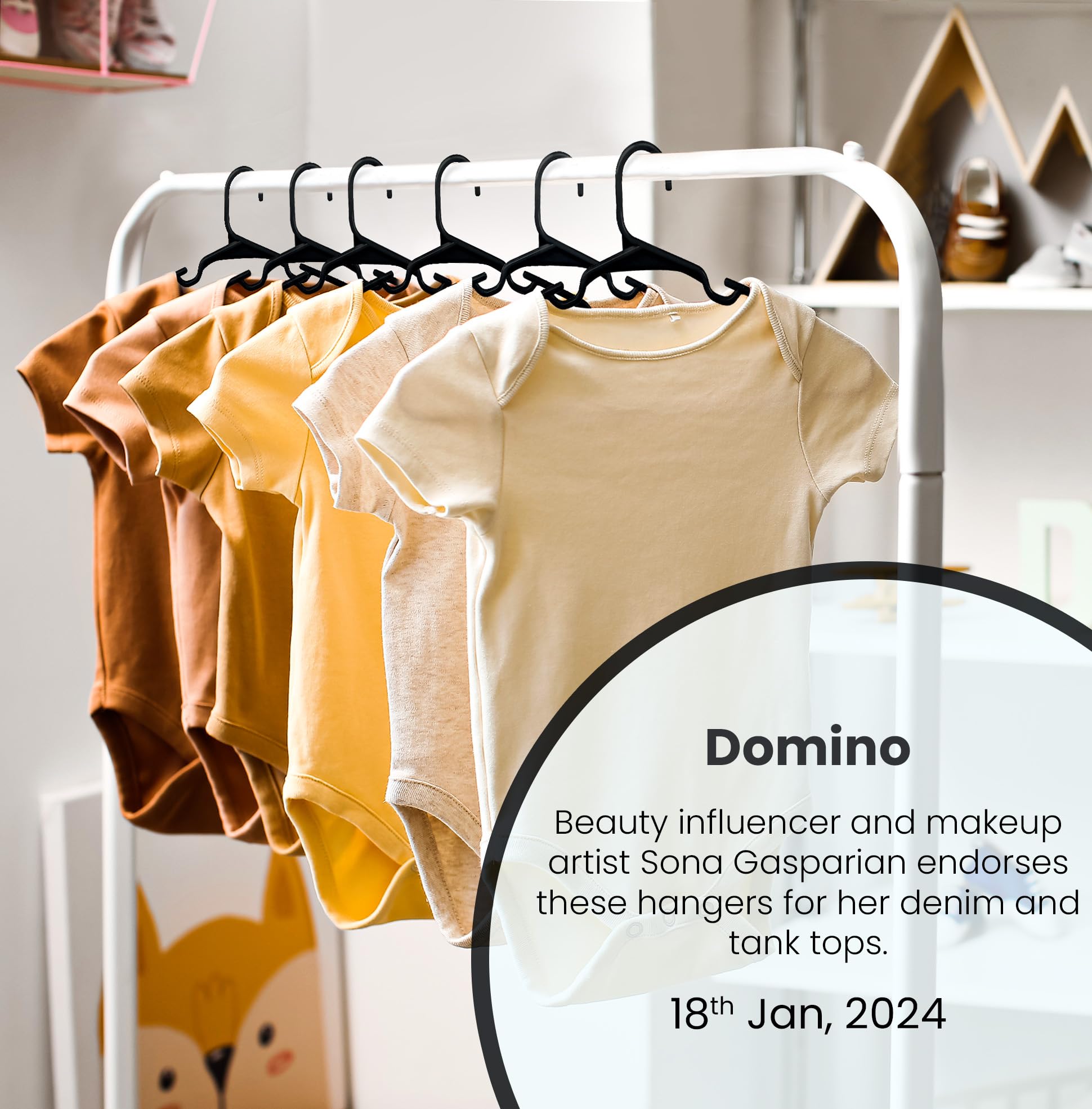 Utopia Home Kids Hangers in nursery wardrobe promoting orderly storage.