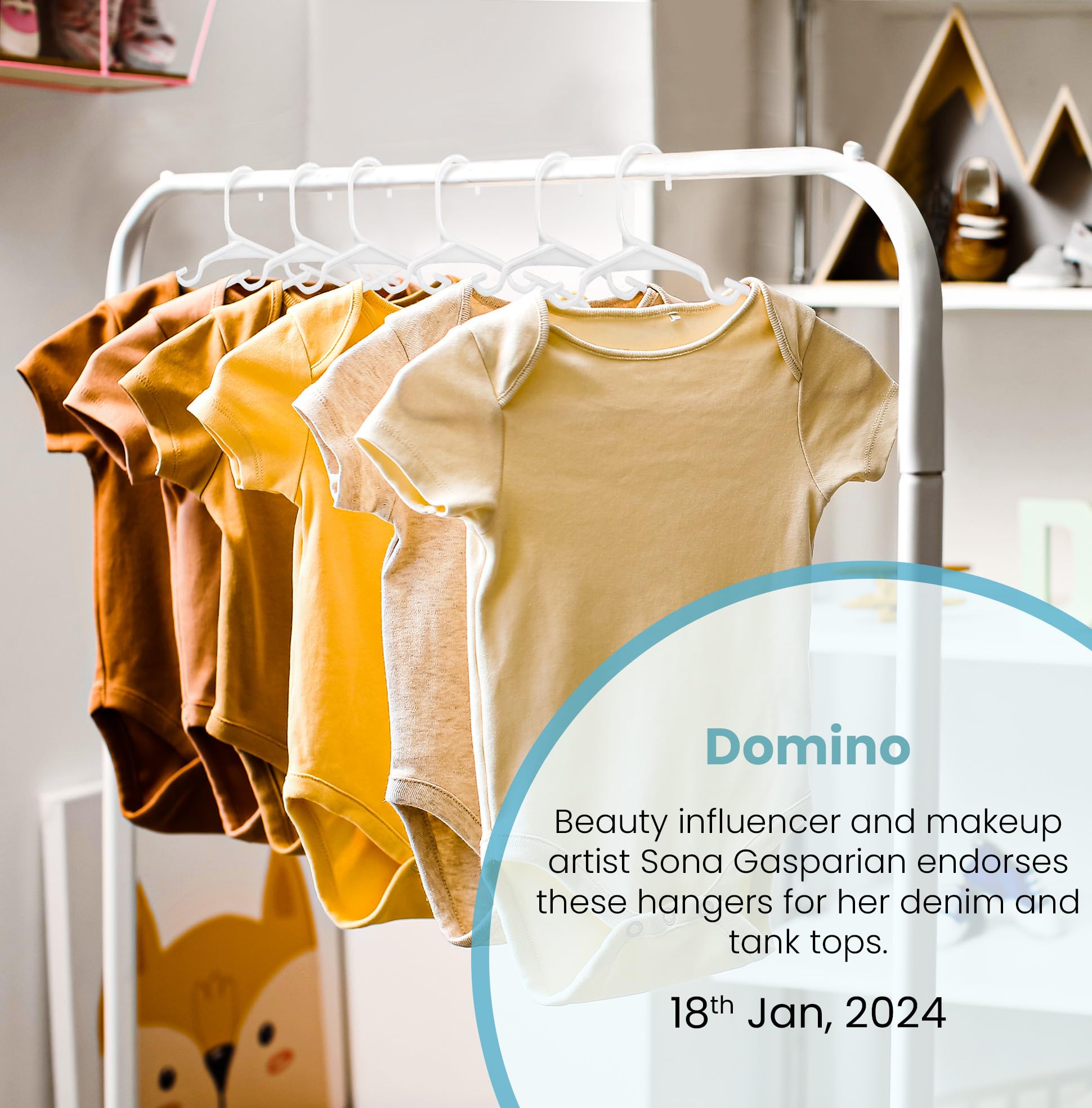 Utopia Home white infant hangers create a tidy nursery closet look.