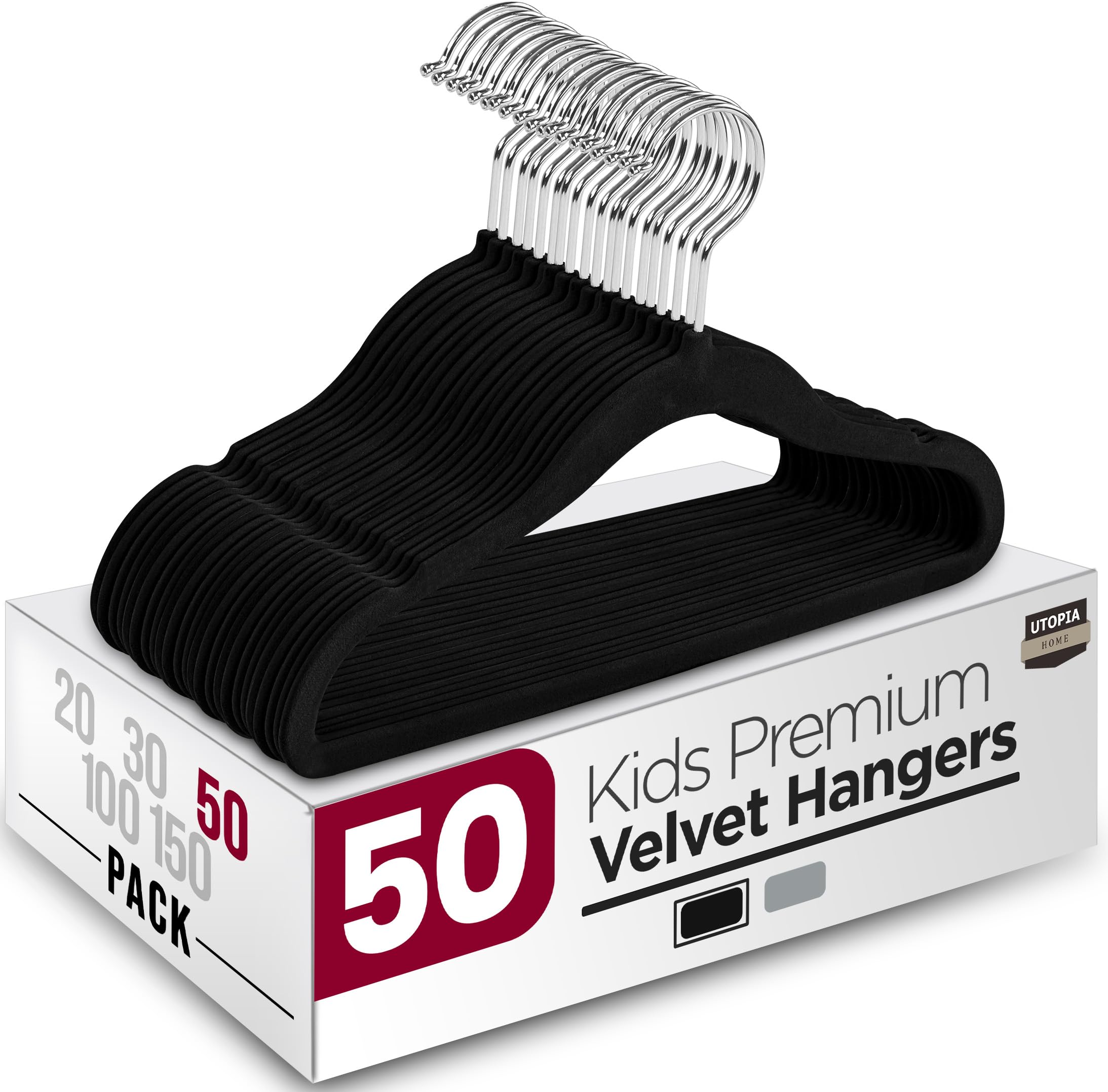 Utopia Home Kids Velvet Hangers with anti-slip coating keep tiny outfits wrinkle-free.