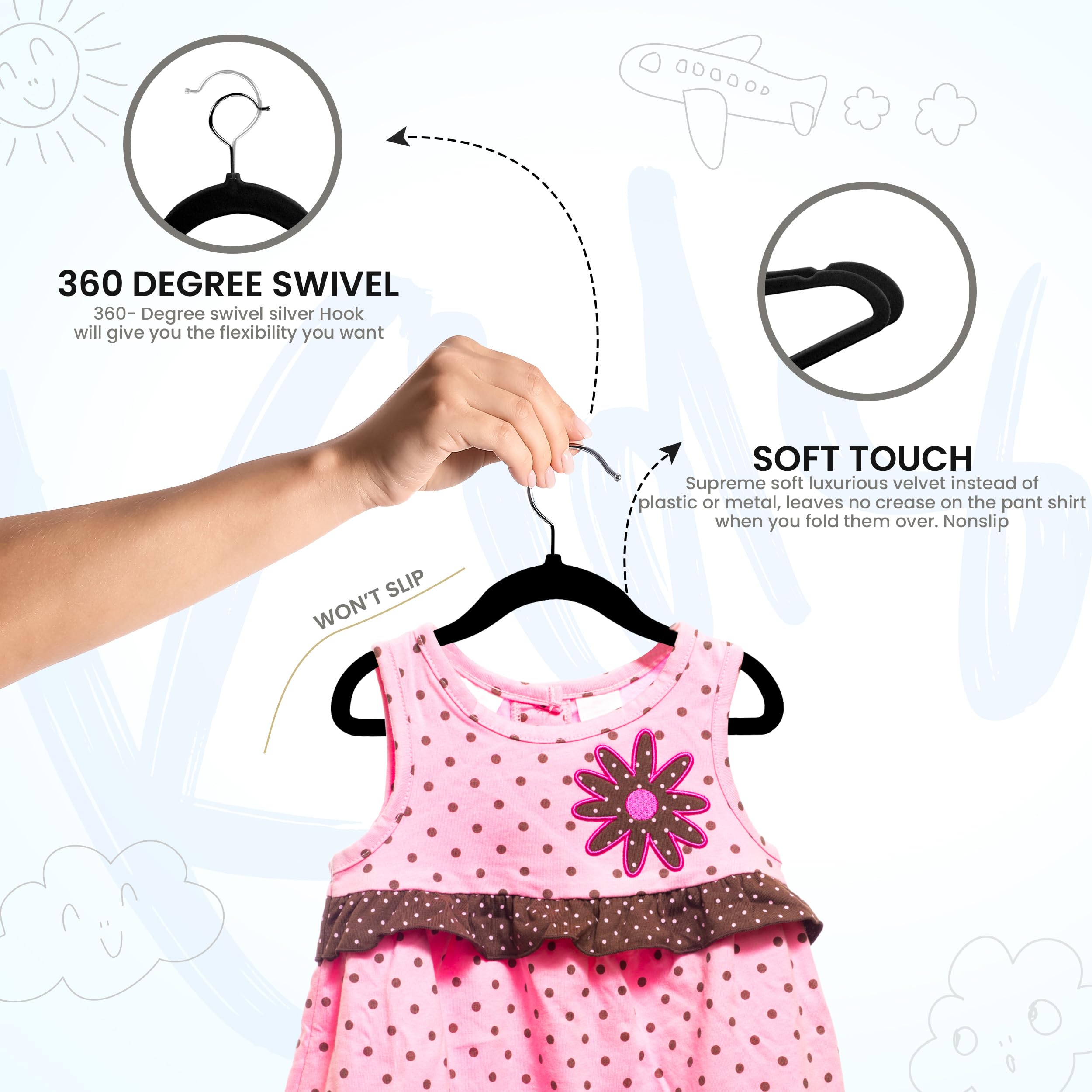 Utopia Home baby hangers with notches grip straps and delicate layers securely.