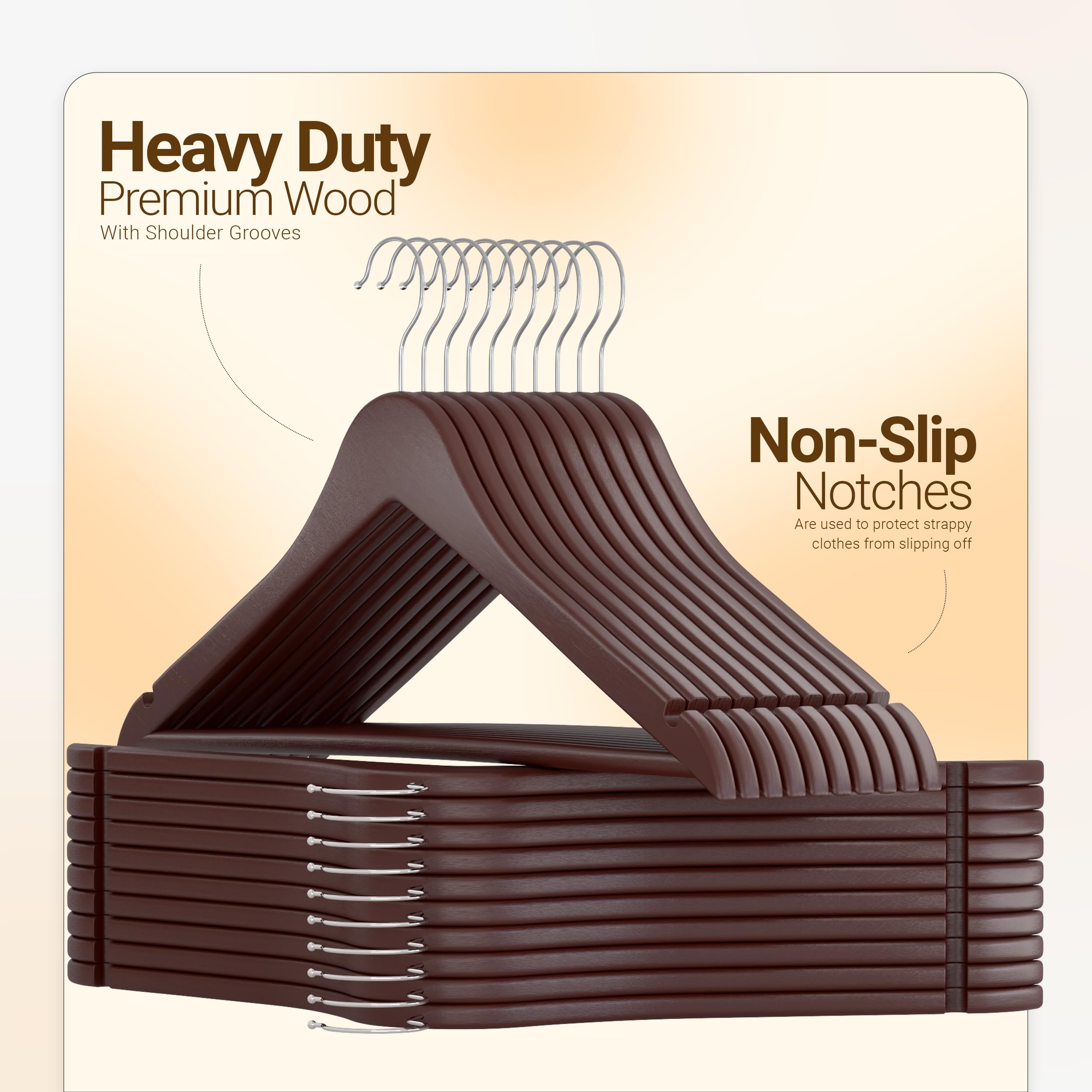 Utopia Home hangers showing non-slip notches securing dresses and tops.