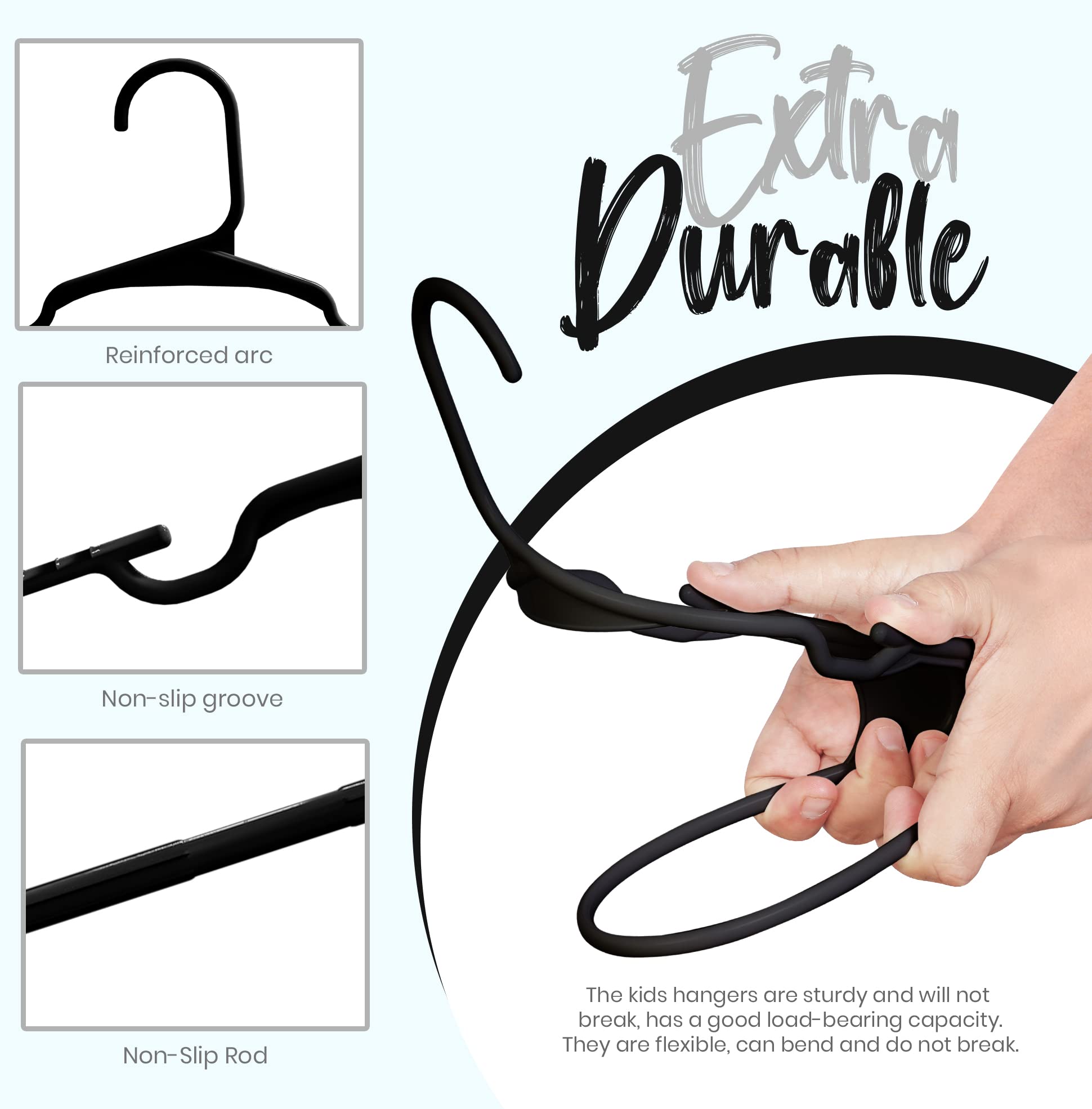 Utopia Home patent-pending design hangers in black organize wardrobes