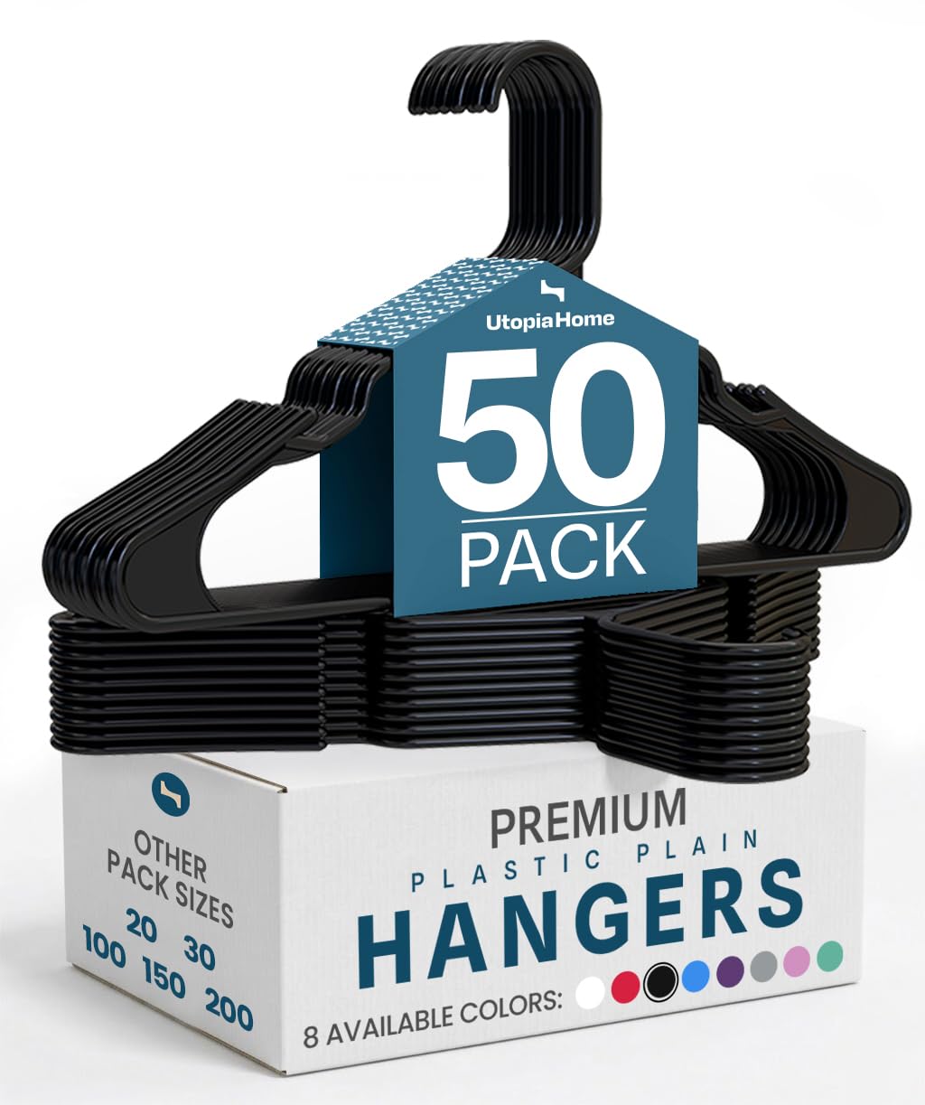 Utopia Home plastic hangers 50-pack enabling a compact closet and clear outfit view