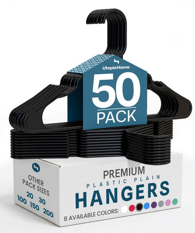 Utopia Home plastic hangers 50-pack enabling a compact closet and clear outfit view