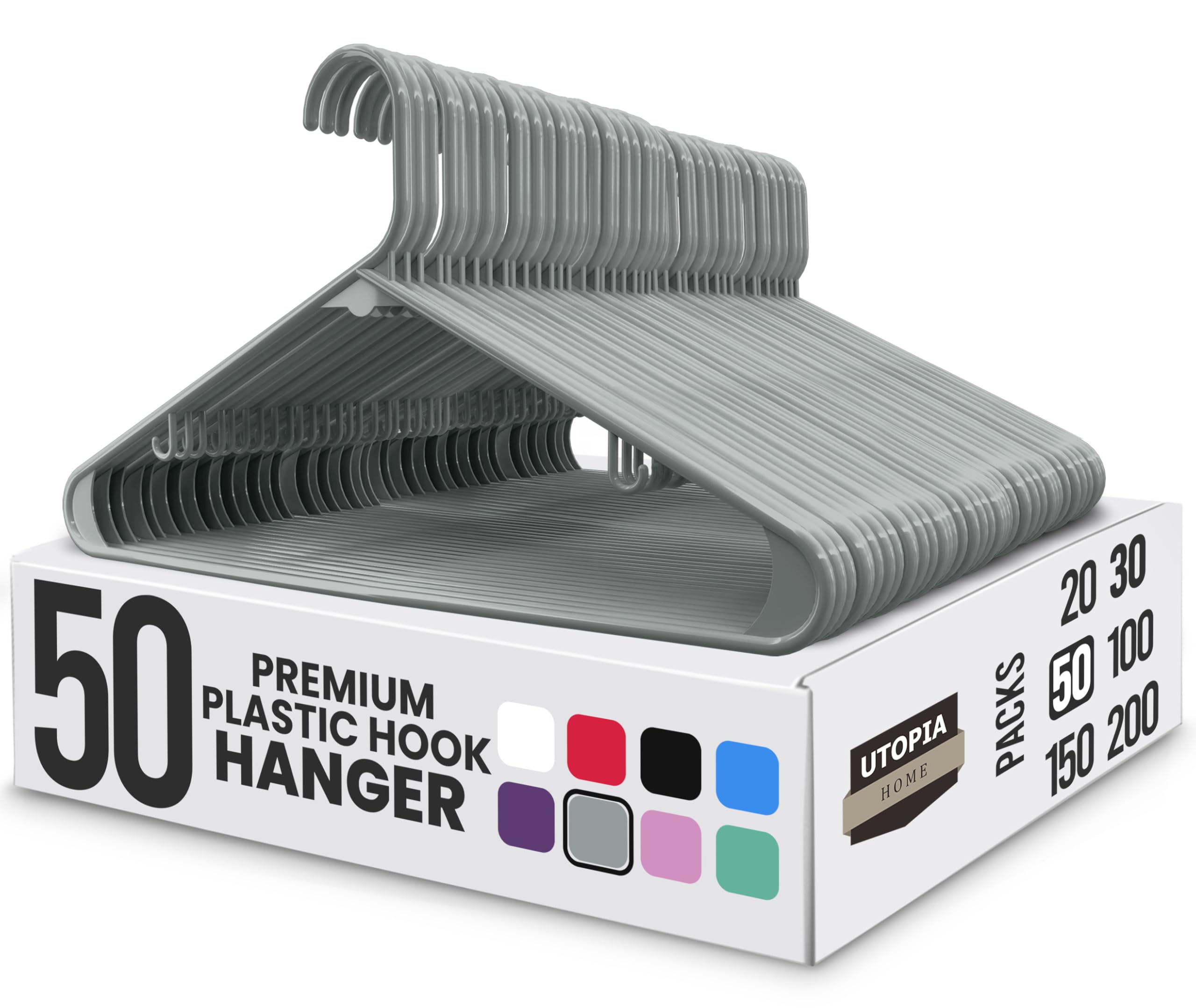 Utopia Home plastic hangers 50-pack in gray, space-saving design for a neatly organized closet