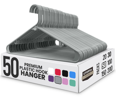 Utopia Home plastic hangers 50-pack in gray, space-saving design for a neatly organized closet