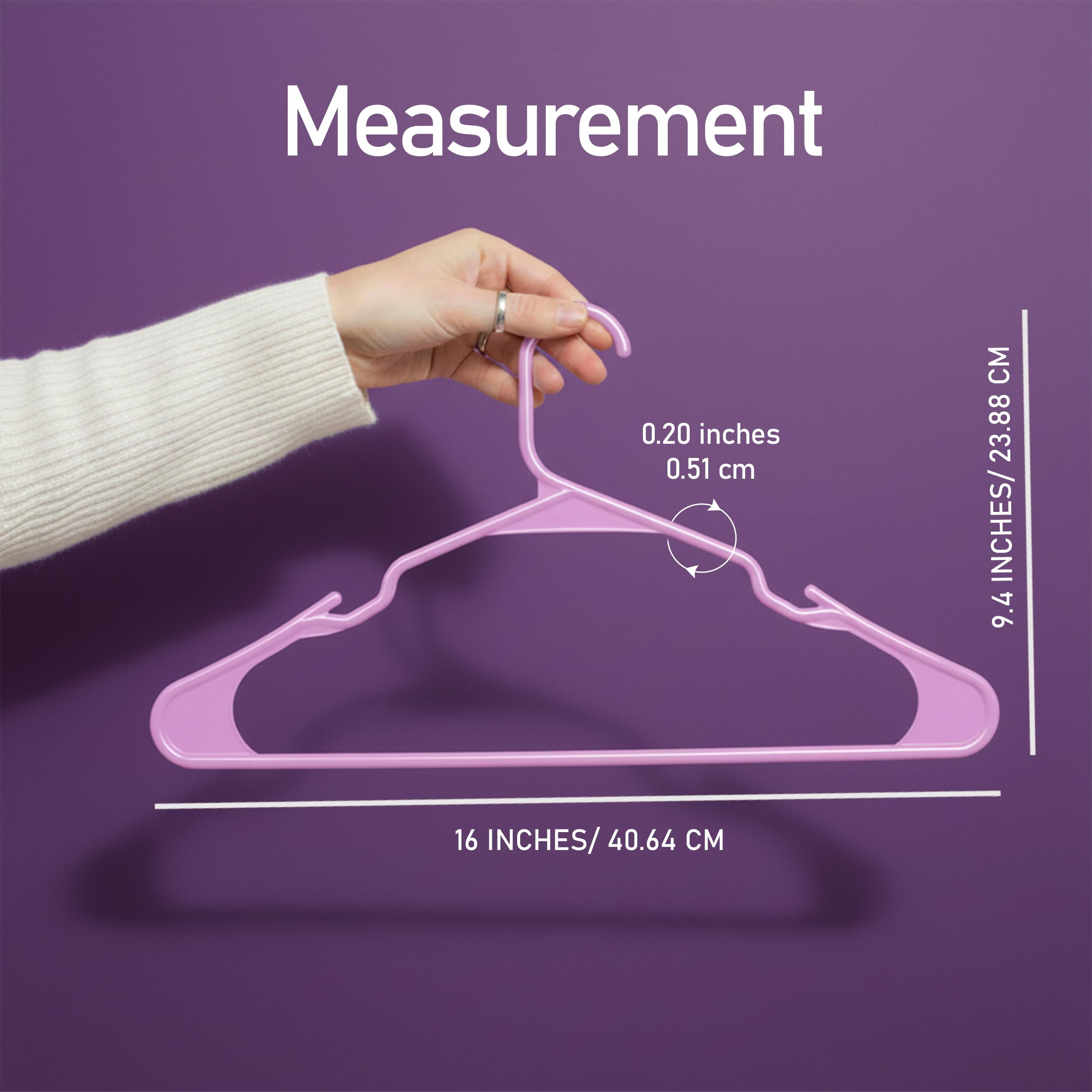 Utopia Home pink hangers on closet rack demonstrating slim design for neat outfits