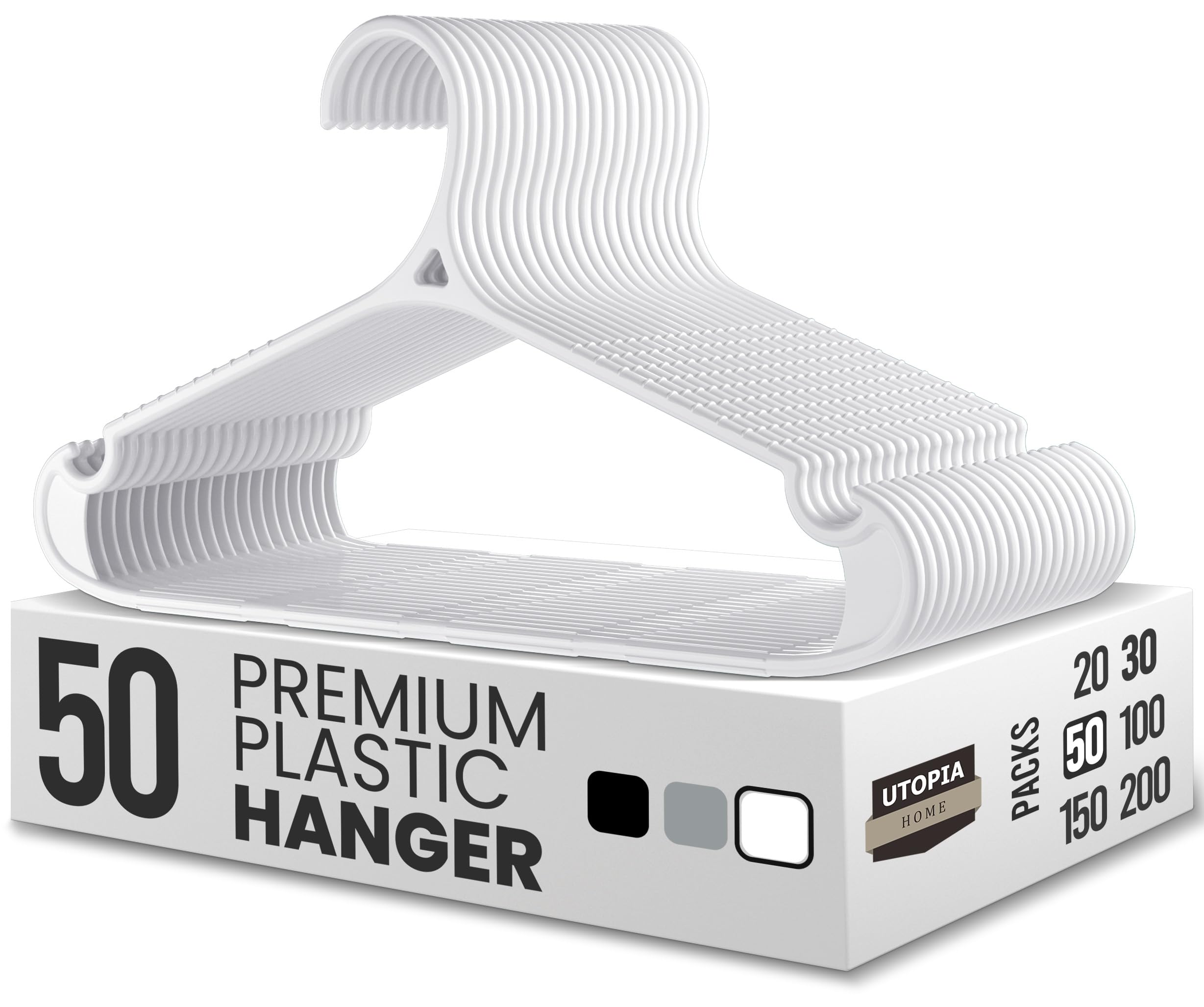 Utopia Home plastic hangers with a slender profile for space-saving organization