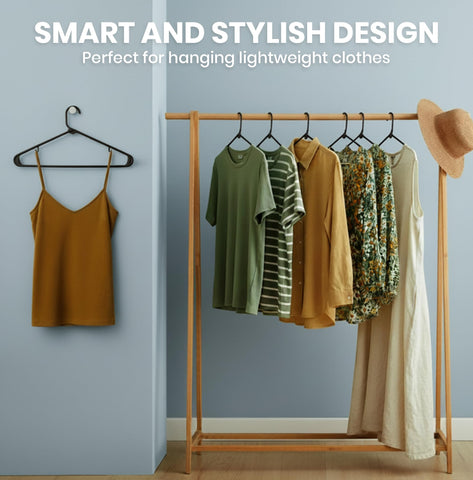 Utopia Home slim-profile hangers improve closet organization in tight spaces.