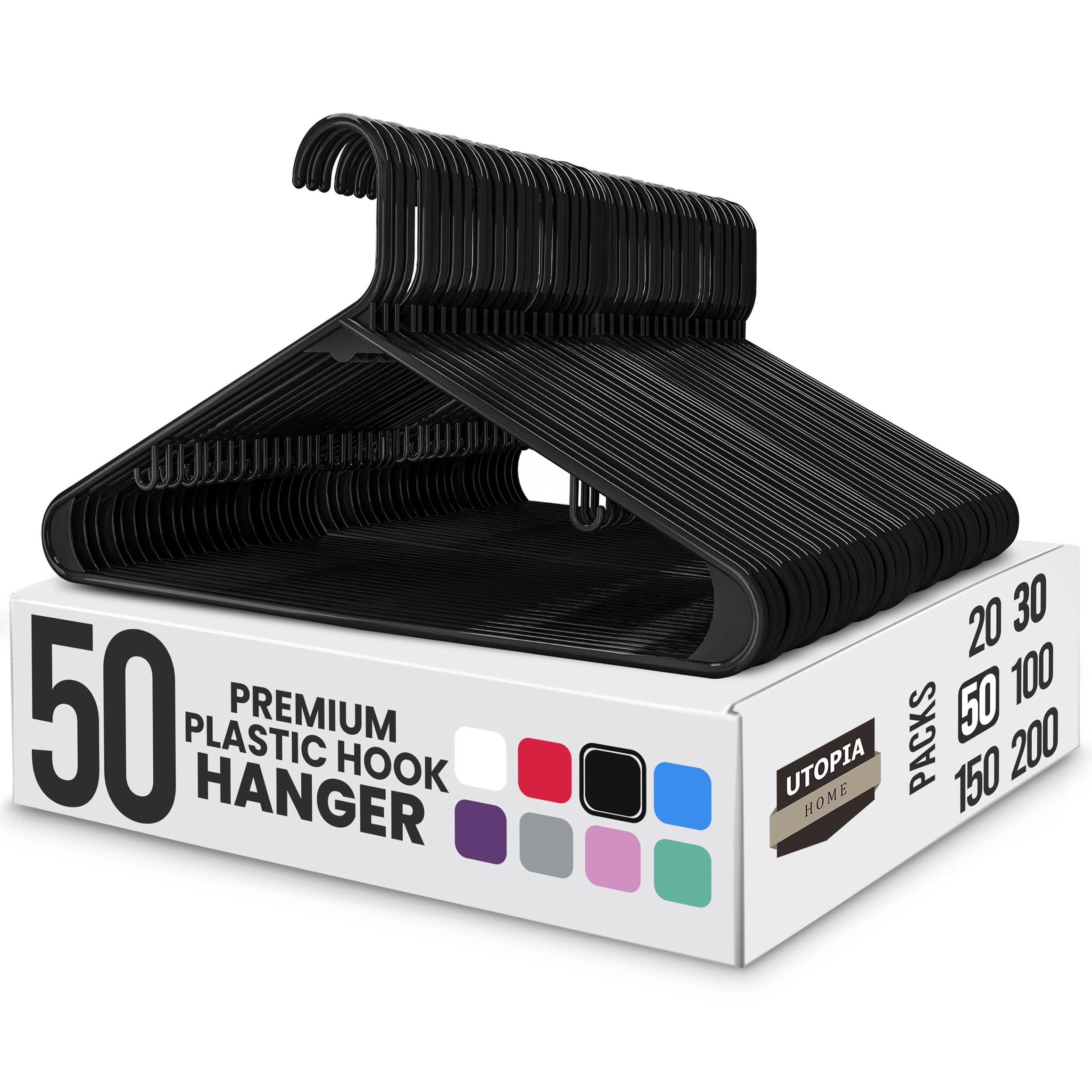 Utopia Home plastic hanger with space-saving design to maximize closet space.