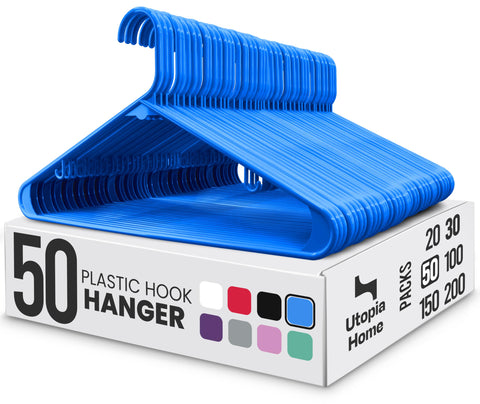 Utopia Home plastic hangers 50-pack showcasing space-saving design for compact closets